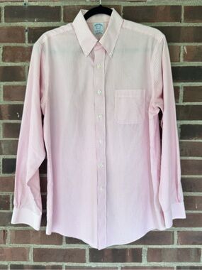 Brooks Brothers Regent 15.5-34 Pink Check Non Iron Supima Cotton Dress Shirt